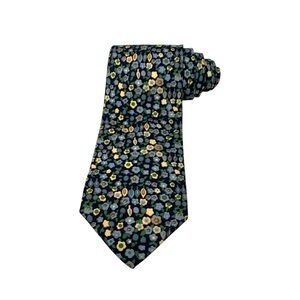 Vintage J Crew - Green, Blue, Yellow Floral Silk Tie - 56" x 3.75" - Made in USA
